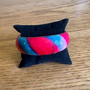 Handmade India Brass Bone Bangle Bracelet Pink Blue